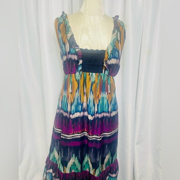 Boho Chic Maxi Dress with Crochet Detail and Frilly Sleeves - Size Large - Picture 2 of 12